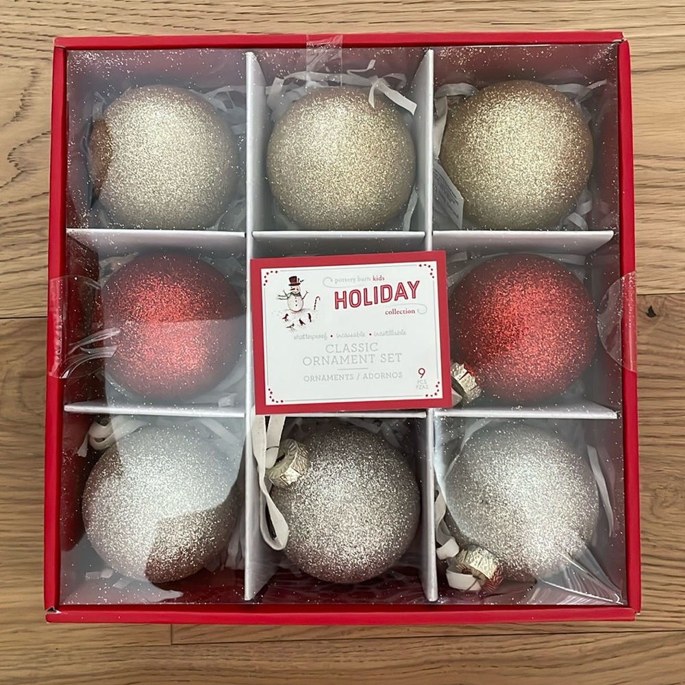 Pottery Barn Kids Shatterproof Classic Ornament Set, NWOT